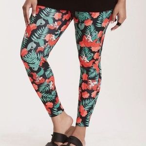 Torrid Floral and Leaf Print Leggings - Black, Red, Green